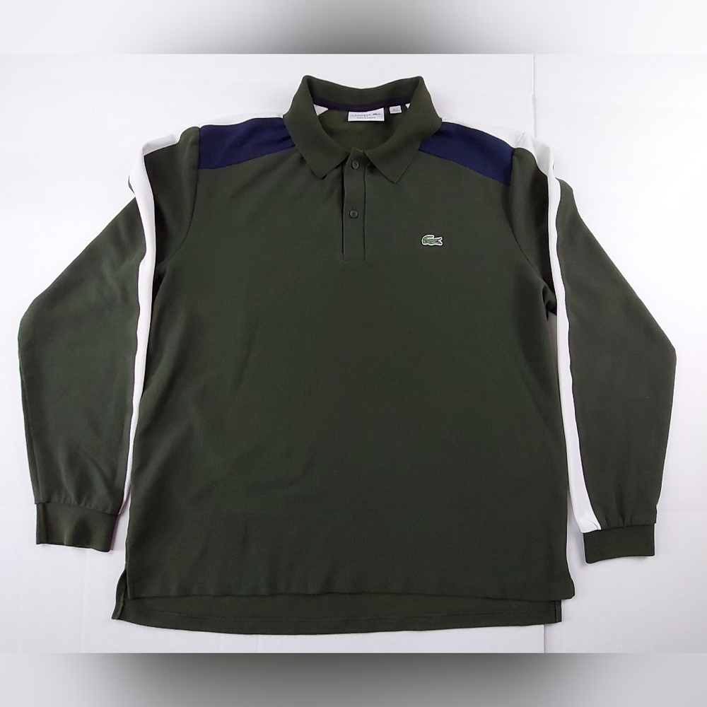 Lacoste Polo Shirt Mens XXL 2XL Green Blue White Stripe Pullover 1/4 Button